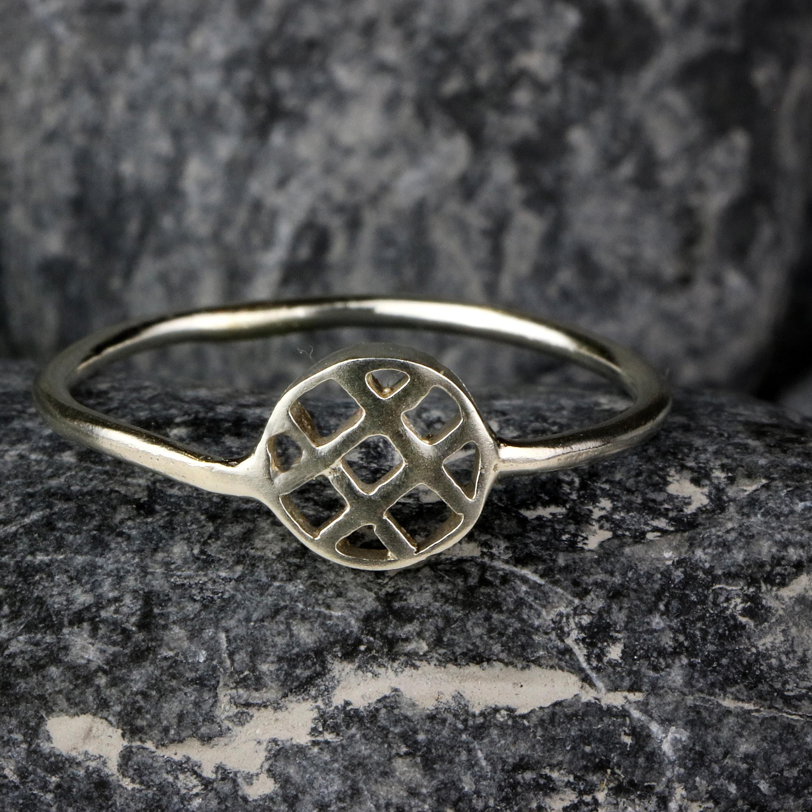 Dainty Silver Geometric Lattice Ring • Handmade Cut Out Circle Ring • Minimalist Modern Jewelry