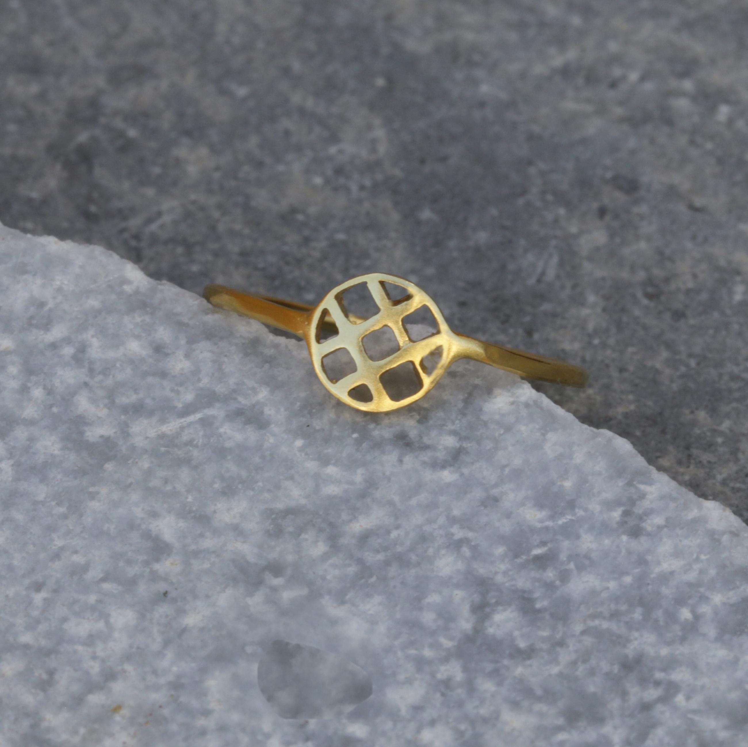 Gold Geometric Lattice Ring • Handmade Cut Out Circle Ring • Minimalist Modern Jewelry
