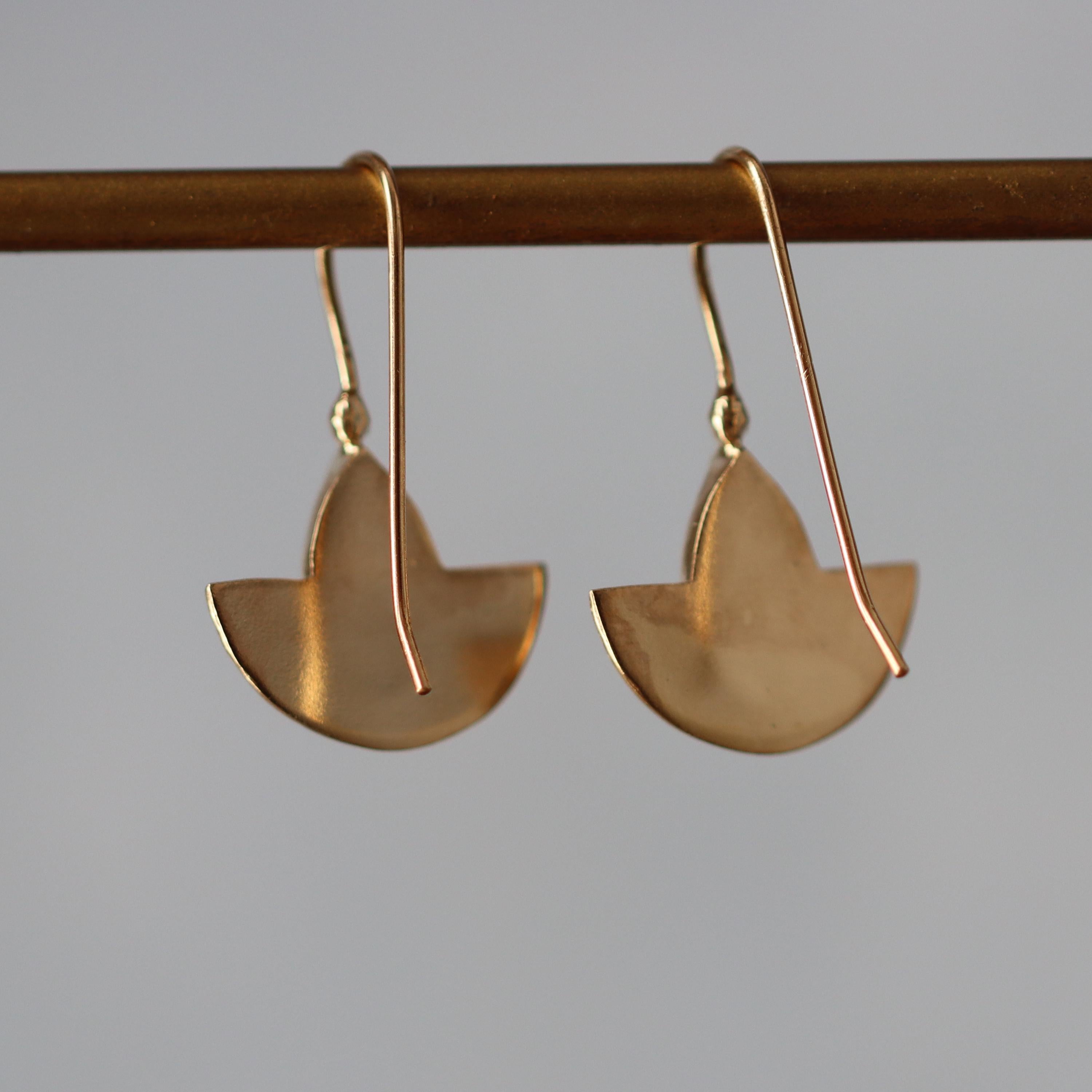Semicircle Gold Dangle Earrings with Turquoise • Handcrafted Gold Earrings with Marquise Gemstone | Christmas Gift for Her