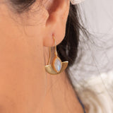 Gold Half-Moon Earrings with Moonstone Marquise Gemstone • Handmade Cleopatra-Inspired Dangle Earrings • Elegant Artisan Jewelry