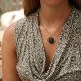 Silver Round Pendant Necklace ,Black Lava Beaded Necklace, Round Pendant Lava Necklace, Boho Necklace, Necklaces For Woman,Christmas Gift