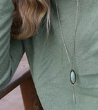 Aventurine Silver Long Pendant Necklace