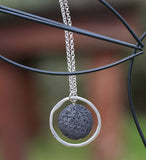 Silver Round Pendant Necklace ,Black Lava Beaded Necklace, Round Pendant Lava Necklace, Boho Necklace, Necklaces For Woman,Christmas Gift
