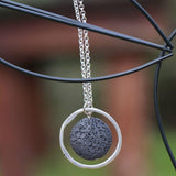 Silver Round Pendant Necklace ,Black Lava Beaded Necklace, Round Pendant Lava Necklace, Boho Necklace, Necklaces For Woman,Christmas Gift