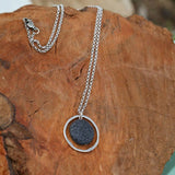 Silver Round Pendant Necklace ,Black Lava Beaded Necklace, Round Pendant Lava Necklace, Boho Necklace, Necklaces For Woman,Christmas Gift