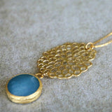 Extra Long Aqua Marine Round Pendant Necklace For Woman / Aquamarine And Gold Necklace / Classic Pendant Necklace / Christmas Gift