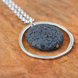 Silver Round Pendant Necklace ,Black Lava Beaded Necklace, Round Pendant Lava Necklace, Boho Necklace, Necklaces For Woman,Christmas Gift
