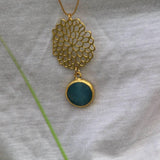 Extra Long Aqua Marine Round Pendant Necklace For Woman / Aquamarine And Gold Necklace / Classic Pendant Necklace / Christmas Gift