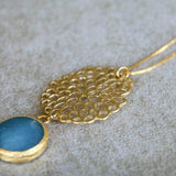 Extra Long Aqua Marine Round Pendant Necklace For Woman / Aquamarine And Gold Necklace / Classic Pendant Necklace / Christmas Gift