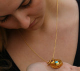 Gold Pomegranate Pendant Necklace: Turquoise & Garnet Gemstone Jewelry