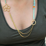 Gold plated beaded necklace for women, Layered flower necklace, Summer beach boho necklace, Colorful handmade jewelry, Gift for her