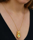 Gold Pomegranate Pendant Necklace: Turquoise & Garnet Gemstone Jewelry