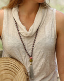 Handmade Howlite Tassel Necklace: Long Grey Statement Jewelry