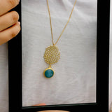 Extra Long Aqua Marine Round Pendant Necklace For Woman / Aquamarine And Gold Necklace / Classic Pendant Necklace / Christmas Gift