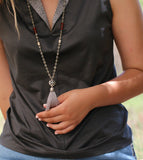 Labradorite Beaded Tassel Necklace: Long Boho Gemstone Pendant