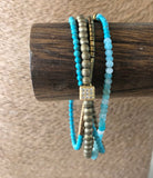 Turquoise & Gold Wrap Bracelet • Amazonite and Hematite Beaded Wrap • Handmade Boho Layered Jewelry