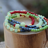 Gemstone wrap bracelet, Boho beaded bracelet with jade and hematite, Handmade jewelry, Bohemian jewelry for women, Gift for her