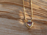 Rose Quartz Necklace , Gold Gemstone Necklace , Geometric Pendant Necklace , Triangle Necklace , Trillion Necklace , Romantic Necklace