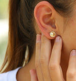 Gold Lotus Jacket Stud Earrings