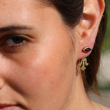 Garnet earrings in gold, Unique dainty earrings, January birthstone ear jacket, Elegant designer earrings, Front back earrings, Gift for her
