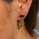 Garnet earrings in gold, Unique dainty earrings, January birthstone ear jacket, Elegant designer earrings, Front back earrings, Gift for her