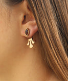Gold Garnet Ear Jacket Earrings: Dainty January Birthstone Earrings
