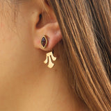 Garnet earrings in gold, Unique dainty earrings, January birthstone ear jacket, Elegant designer earrings, Front back earrings, Gift for her