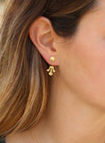 Gold Lotus Jacket Stud Earrings
