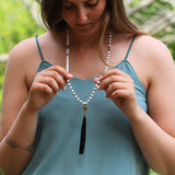 Gem Jewelry for Women,Mala Necklace for Women,Gemstone Necklace,Statement Necklace,Agate Necklace,Black Tassel Necklace,Agate Necklace