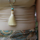 Amazonite Mala Necklace • Long Beaded Tassel Necklace • Multicolor Gemstone Meditation Jewelry • Mother's Day Gift