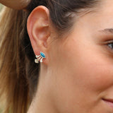 Unique turquoise earrings, Small 925 silver stud earrings, December birthstone jewelry, Bohemian gemstone earrings, Post earrings