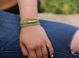 Turquoise Beaded Wrap Bracelet: Boho Gold Layered Jewelry