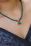 Emerald Pendant Necklace: Beaded Jade, Gold-Plated Brass