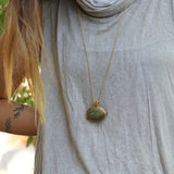 Long Necklace,Gold Statement Necklace,Unakite Necklace,Handmade Jewelry for Women,Gem Necklace,Pendant Necklace,Unakite Pendant