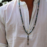 Turquoise Necklace,Mala Beads Necklace,Long Necklaces for Men,Handmade Necklace for Men,Boho Long Necklace,Men Jewelry,Mother's Day Gift