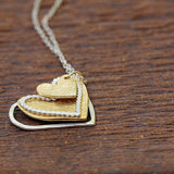 Gifts for Mom, Heart Pendant Necklace for Women, Two Tone Necklace ,Heart Jewelry Set ,Handmade Valentines Day Gift