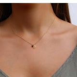 Gold Short Pendant Leaf Necklace, Dainty Black Onyx Necklace, Leaf Necklace For Women, Birthday Necklace For A Girl, Birth Stone Necklace