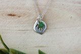 Silver Leaf And Emerald Pendant Necklace
