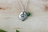 Silver Leaf And Emerald Pendant Necklace