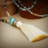 Amazonite Mala Necklace • Long Beaded Tassel Necklace • Multicolor Gemstone Meditation Jewelry • Mother's Day Gift