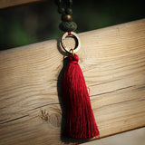Red Tassel Green Jade Mala Necklace for Yoga - Handmade Gift