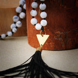 Gem Jewelry for Women,Mala Necklace for Women,Gemstone Necklace,Statement Necklace,Agate Necklace,Black Tassel Necklace,Agate Necklace