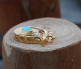 Gold Pomegranate Pendant Necklace: Turquoise & Garnet Gemstone Jewelry