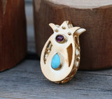 Gold Pomegranate Pendant Necklace: Turquoise & Garnet Gemstone Jewelry