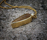 Long Gold Agate Pendant Necklace