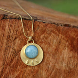 Aquamarine Birthstone Pendant Necklace • Gold Round Pendant Necklace • Statement Necklace • Large Lotus Necklace • March Gift For Her.
