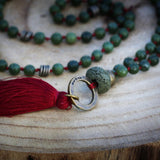 Red Tassel Green Jade Mala Necklace for Yoga - Handmade Gift