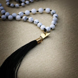 Gem Jewelry for Women,Mala Necklace for Women,Gemstone Necklace,Statement Necklace,Agate Necklace,Black Tassel Necklace,Agate Necklace