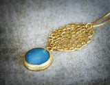 Blue Jade Pendant Necklace: Long Gold Boho Gem Necklace