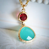 Gemstone Necklace,Pendant Necklace for Women,Dainty Gold Necklace,Dainty Necklaces for Women,Gold Necklace,Double Pendant Necklace